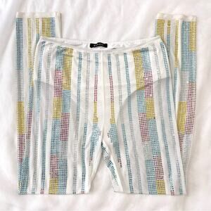 Banjul Rhinestone Striped Sheer Mesh Pants EDM Mardi Gras Festival White Sz L